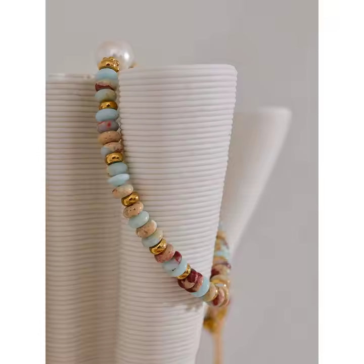 Colar Pedras e Pérola Natural - Azul