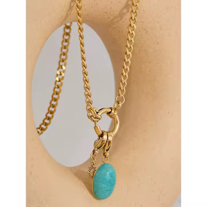 Colar Pingente pedra natural turquesa - Dourado