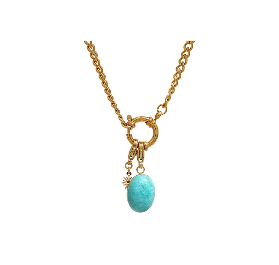 Colar Pingente pedra natural turquesa - Dourado