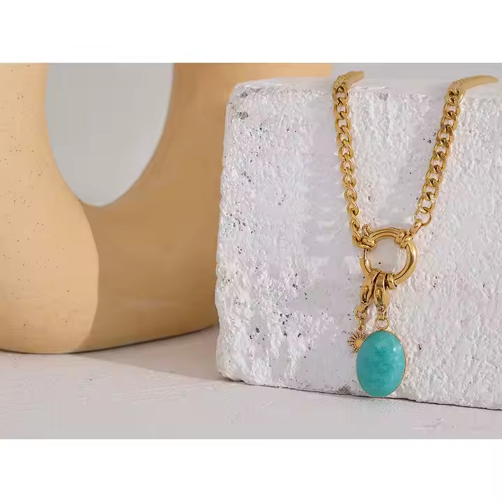 Colar Pingente pedra natural turquesa - Dourado