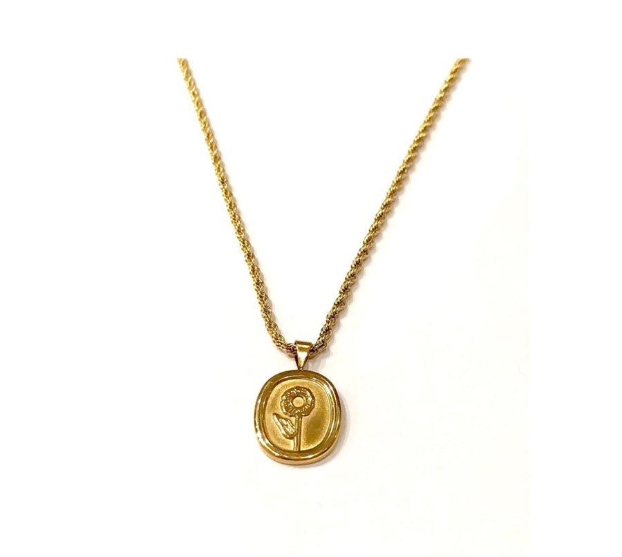Colar Pingente medalha flor