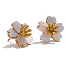 Brincos flor madre-pérola - Dourado