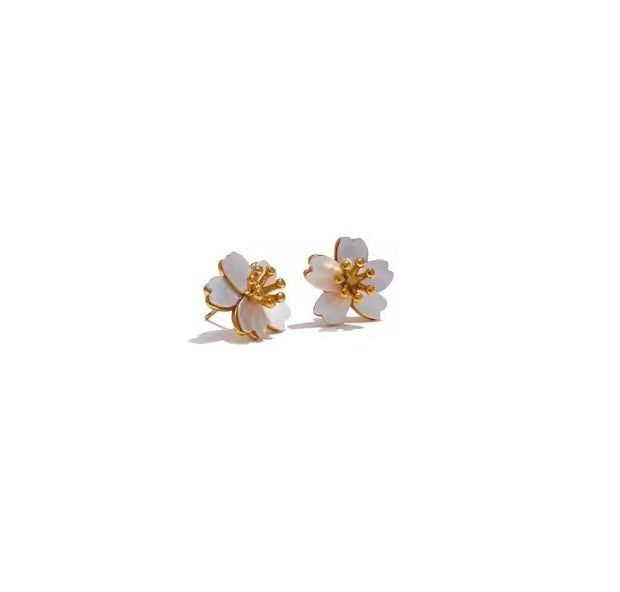 Brincos flor madre-pérola - Dourado
