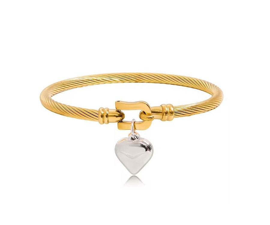 Pulseira pingente coração metal mix - Dourado/ Prateado