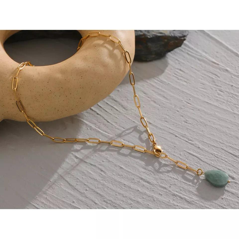 Colar corrente ajustável com pedra natural - Dourado