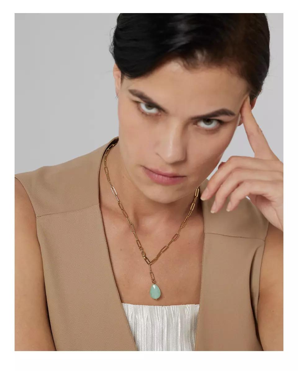 Colar corrente ajustável com pedra natural - Dourado