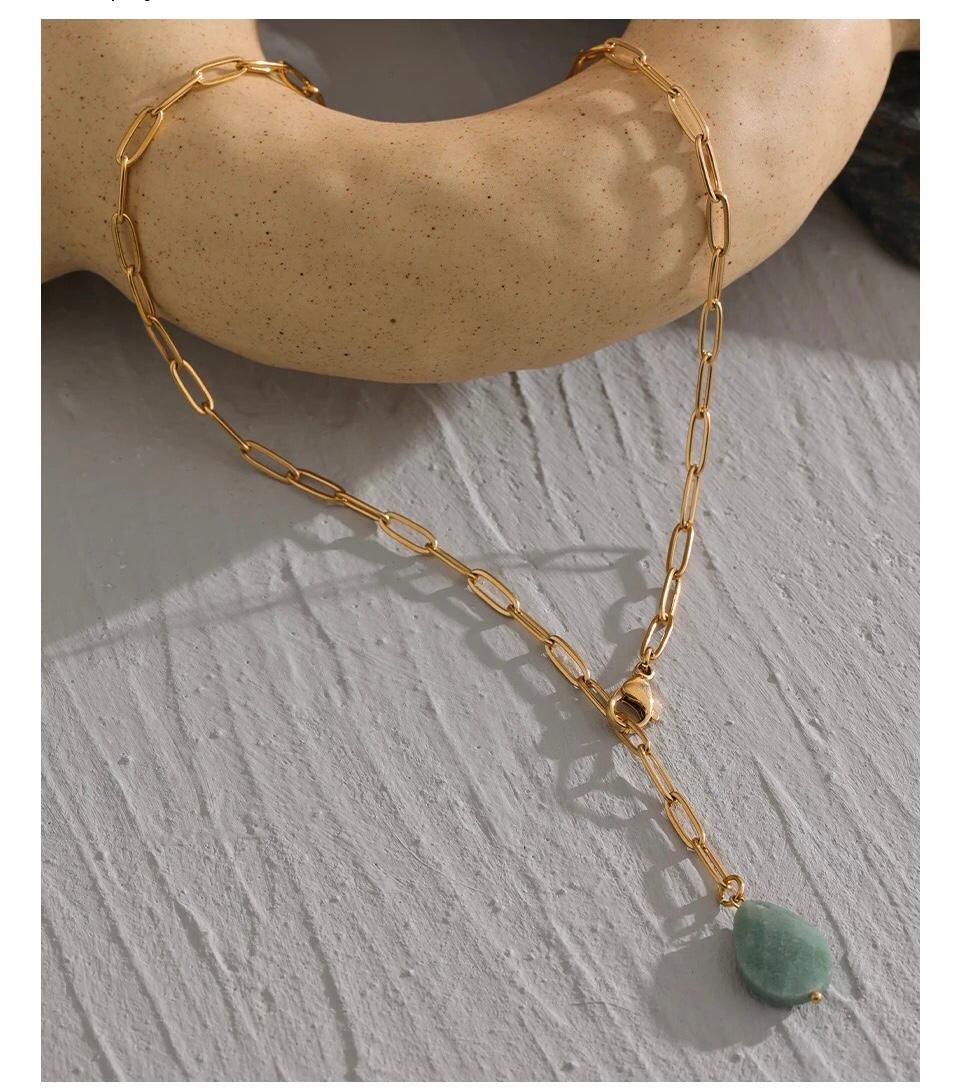 Colar corrente ajustável com pedra natural - Dourado