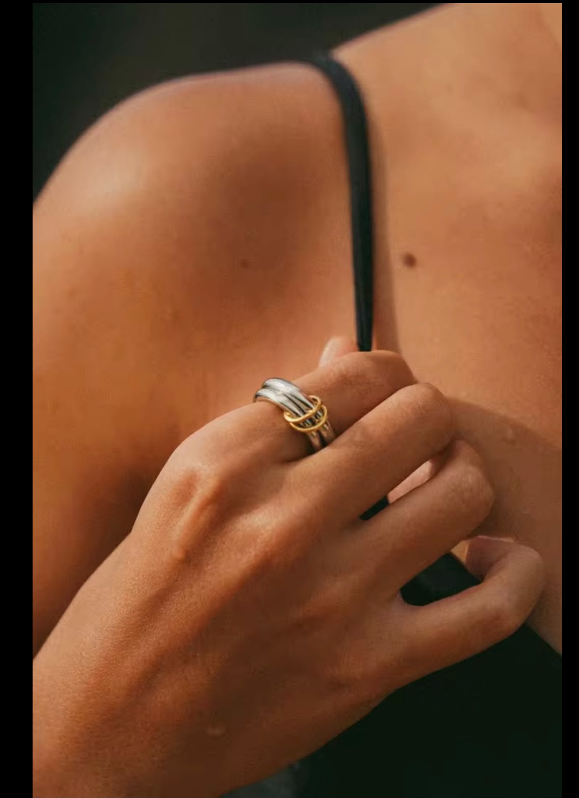 Anel argola dupla - Dourado/ Prateado
