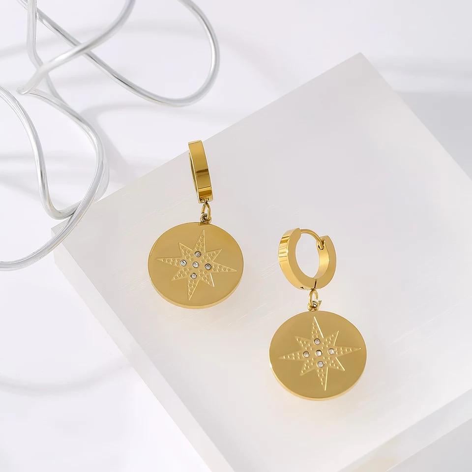 Brincos Argola pingente robusto estrela - Dourado