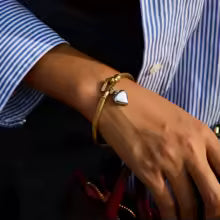 Pulseira pingente coração metal mix - Dourado/ Prateado