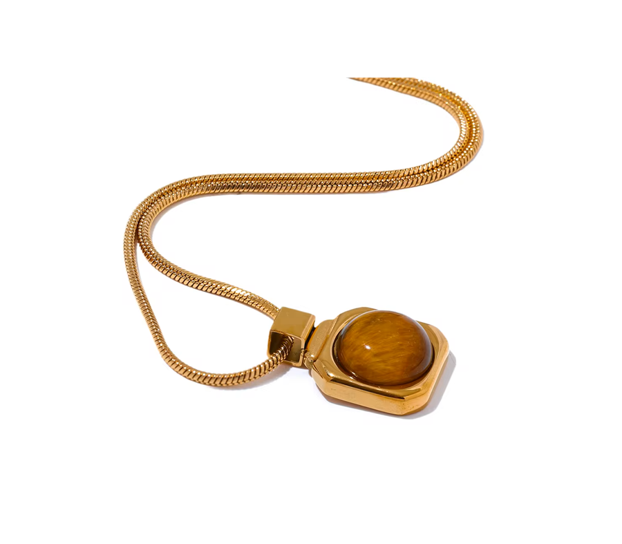 Colar Pingente Olho de tigre - Dourado