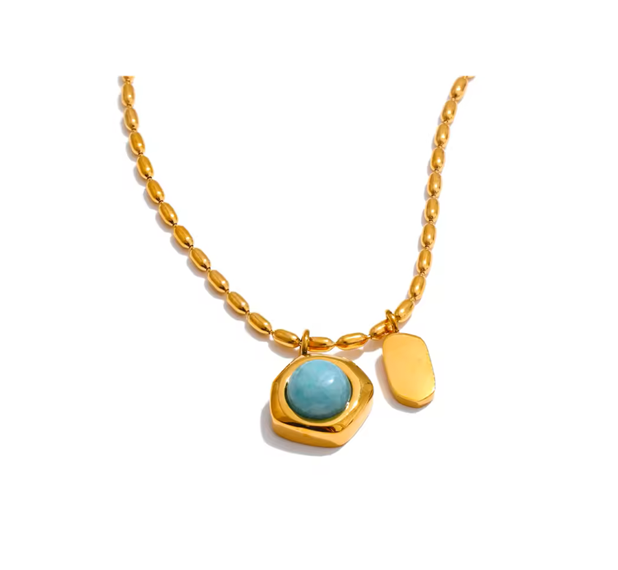 Colar duplo pingente - Dourado/Azul