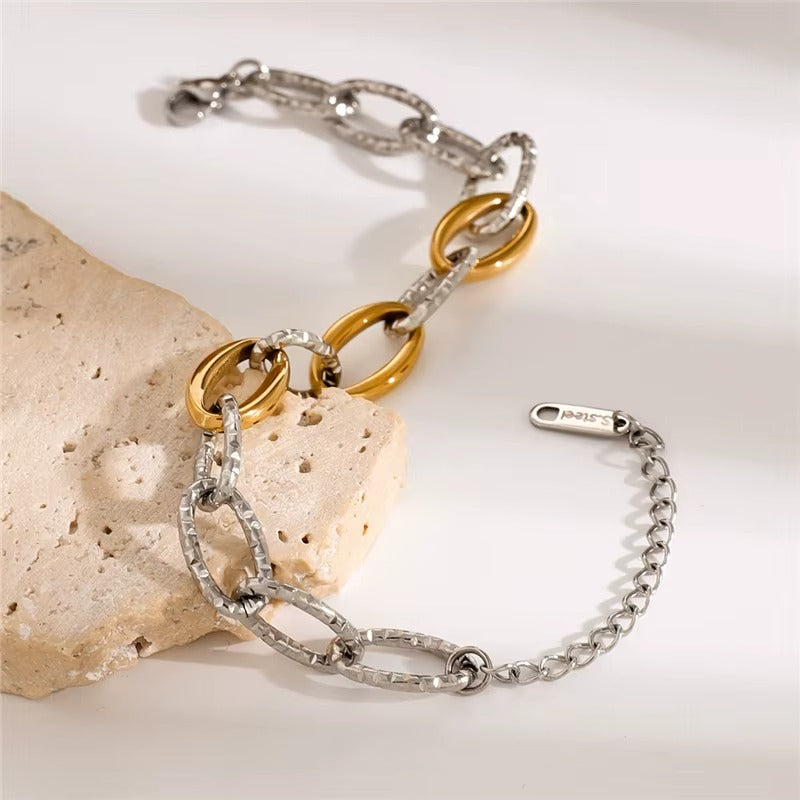 Pulseira correntes 2 tons - Dourado/ Prateado