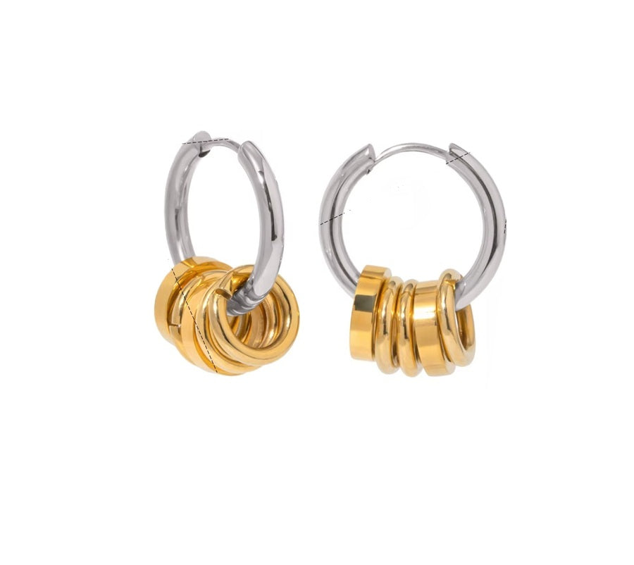 Brincos argolas 2 tons - Dourado/ Prateado