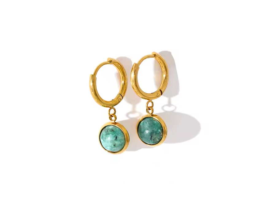 Brincos Argola pedra natural - Dourado